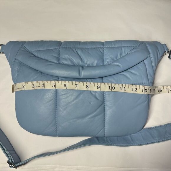 STYLISM Denmark Sheepskin Oversized Puffy Quilted Light Blue Crossbody Bag NWOT - Picture 7 of 11